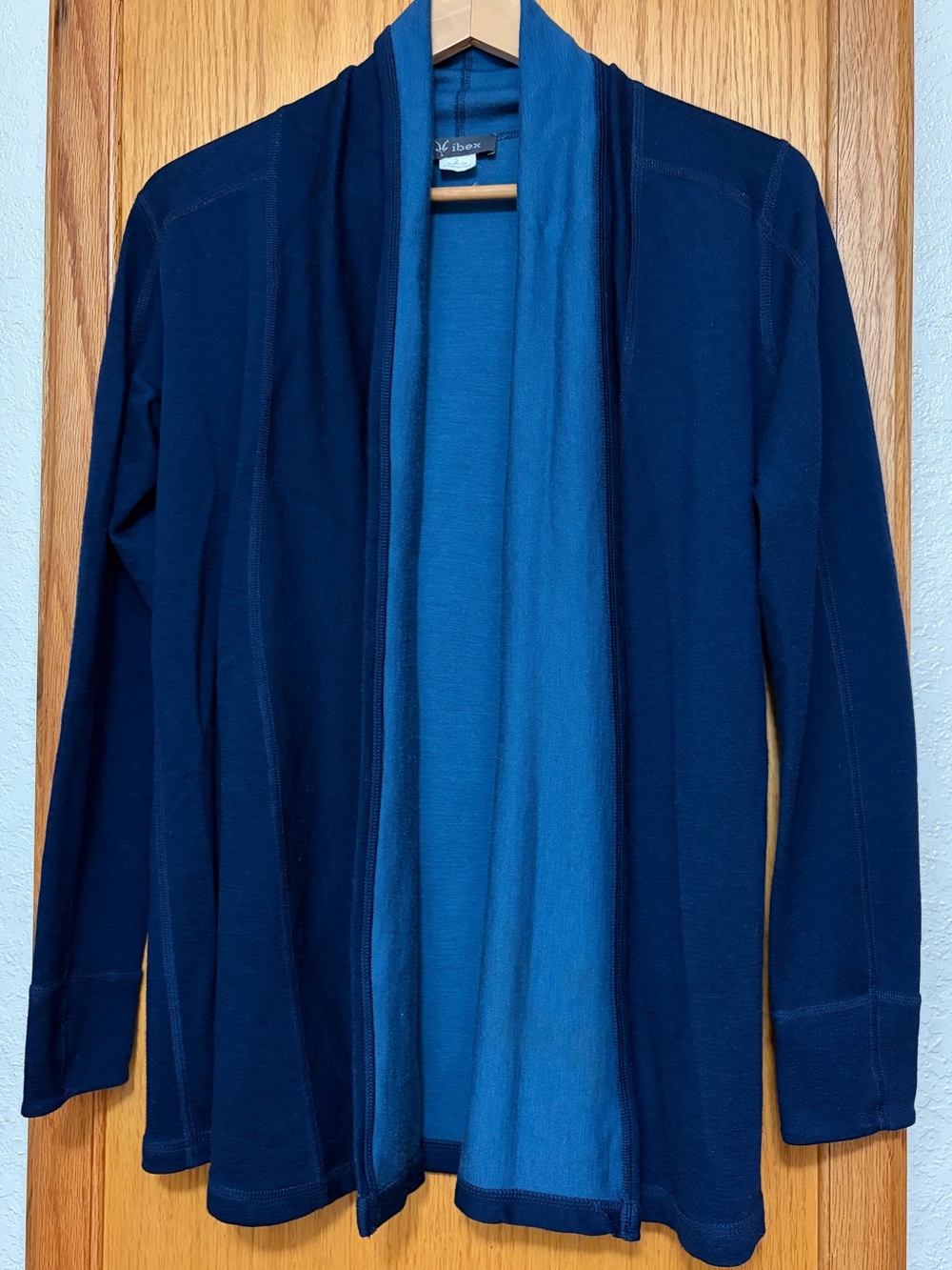Ibex Dyad Reversible Open Front Cardigan Jacket Merino Wool Small Blue Navy